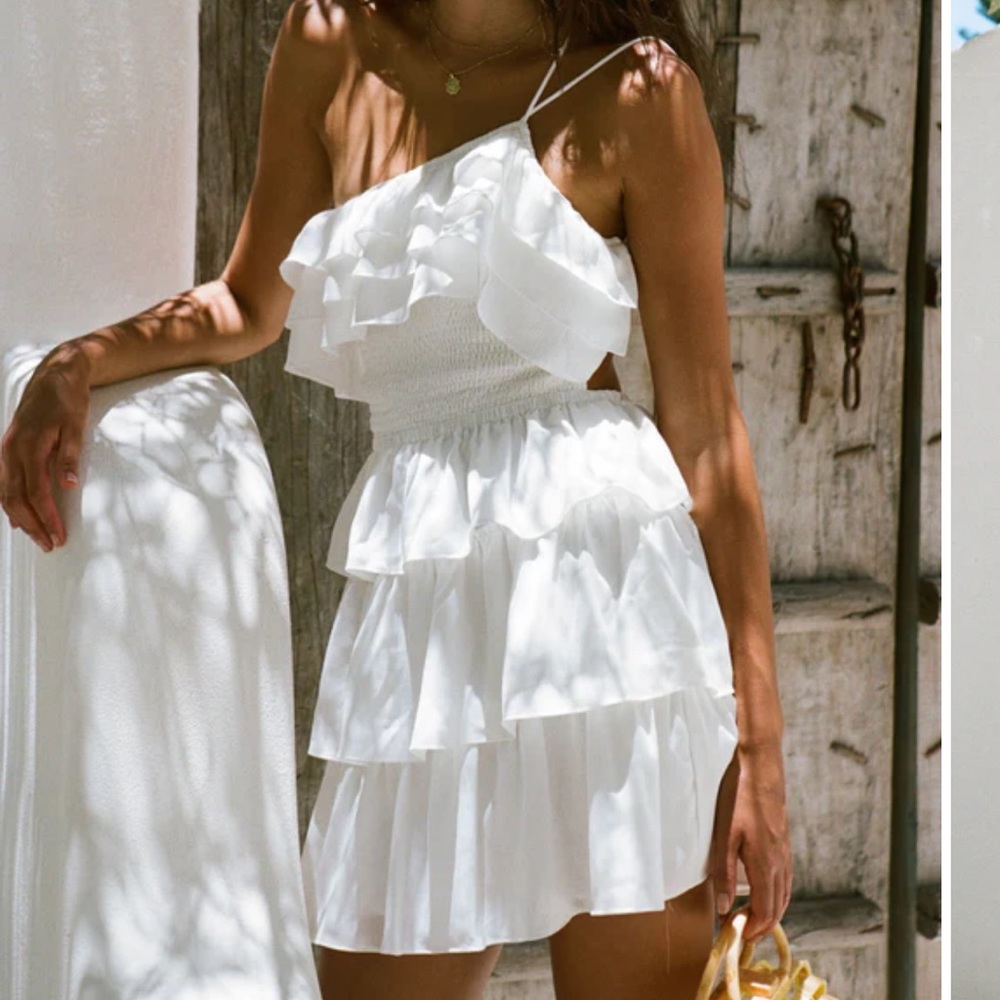 SABO Skirt White Ruffle Mini Dress. Brand new, with tags. Size M
